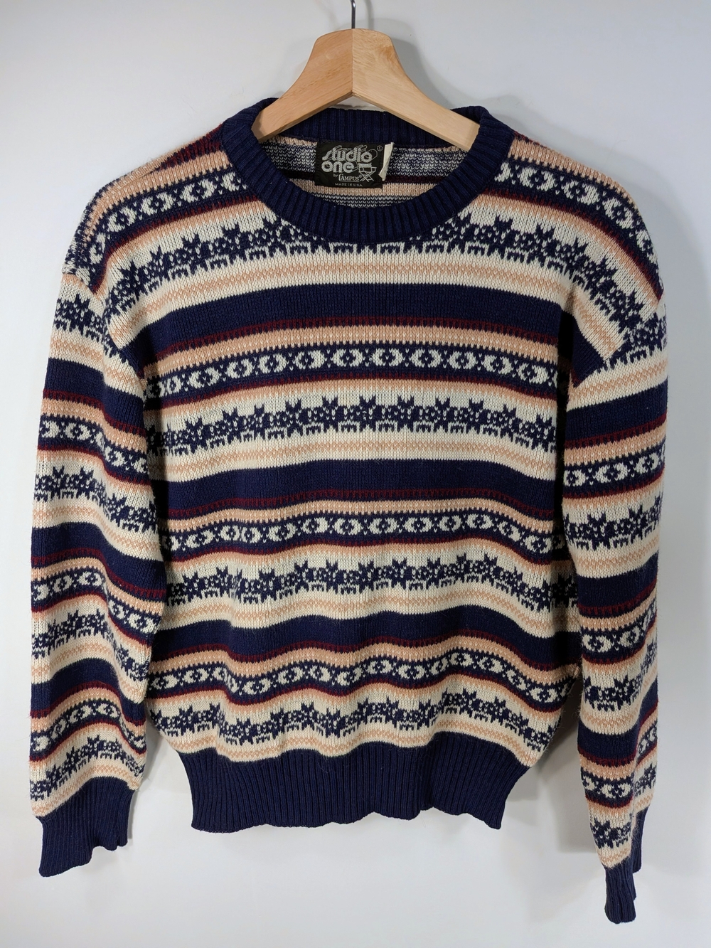 Studio One by Campus Vintage Fair Isle Crewneck Sweater Men's L Made in USA